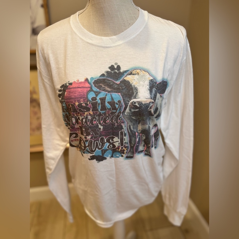 5 for $30 NWT! BOUTIQUE Jerzees Distracted by Cows Long Sleeve Tee
